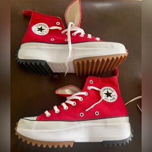 Red/White/Gum - Converse Unisex Run Star Hike Canvas High Top Platform Sneaker
